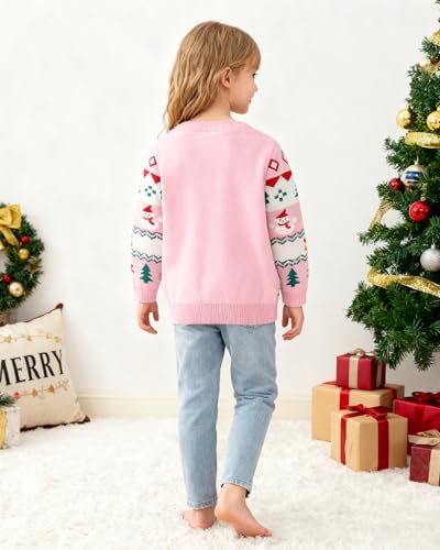 Image of Toddler Christmas Sweater Snowman Girls Knit Crewneck Snowflake Pullover Kids Cute Xmas Pink Clothes Tops 3-7 Years