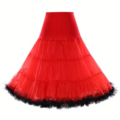 Edhomenn Jupon vintage années 50 en tulle pour femme - Grande taille - Crinoline - Robe de soirée et de mariage, Rouge, S-M