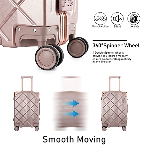 Somago Carry On Luggage With Spinner Wheels 20In Lightweight Suitcase Built In Tsa Aluminum Frame Pc Hardside Rolling Suitcases Travel Case (Rose Gold) #TOP4