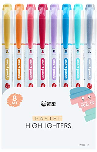 8 Destaques de cor pastel SmartPanda - Marcadores fluorescentes de duas pontas, grossa e fina - conjunto de 8 cores variadas