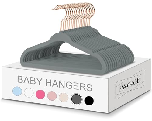 Image of BAGAIL 50 Pack Kids Velvet Hangers 11 Inches Children's Clothes Hangers Non-Slip Baby Hangers for Infant/Toddler (Grey/Rose Gold)