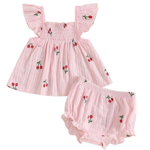 Image of Mubineo Baby Girl Summer Clothes Cute Ruffle Tops Dress Shorts Outfits Set Infant Toddler Shrit Bloomers Princess Outfit