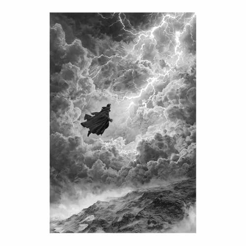 Affiche noir et blanc Sketch du Mage du Ciel en toile de 80x120cm