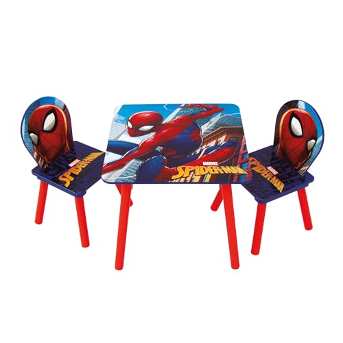 ARDITEX - Ensemble Table et 2 Chaises en Bois pour Enfants Licence Officielle Spider-Man de Marvel - Table 50x50x44 cm/Chaise 26,5x26,5x50 cm - Rouge et Bleu - Idéal...