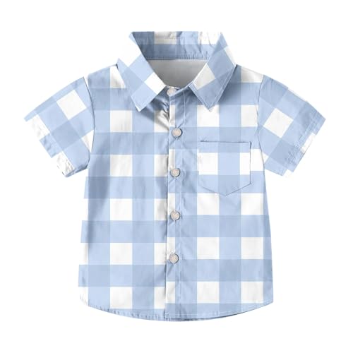 Little Boys Girls Dress Shirts Short Sleeve Cute Summer Button Down Tops Holiday Plaid Party Shirt School Uniform