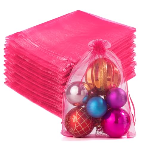 Image of Crweety 50 Pcs 6x9 Inch Hot Pink Organza Bags, Small Mesh Gift Bags for Birthday, Baby Shower, Bridal Shower Favor, Wedding Party Treat Sachet, Candy, Delicate Jewelry Pouches for Graduation