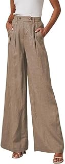 Women's High-Waisted Loose Casual Comfortable Pockets Wide-Leg Straight-Leg Long Pants