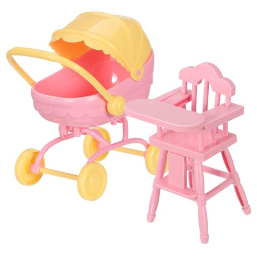 FRCOLOR Cochecito Juguete Miniatura para Muñecas con Sillita Alta Realista Accesorio Compacto para Pequeños y Imaginativo