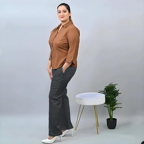 Image of Fashion Plus PlointTrandy Textured Trousers for Women | Women Loose Fit Trousers | Women's High-Waisted Pant | Women Trousers Pants | Korean