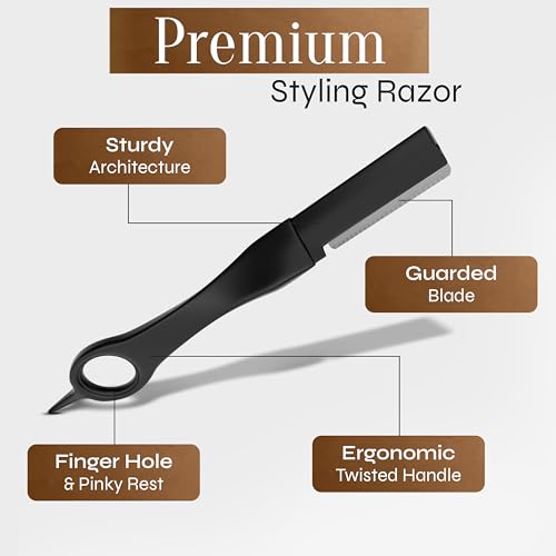 Image of Facon Beard Razor for Men - Professional Beard Shaping Tool Grooming Kit with 11 Replacement Blades, Mustache Shaper, Edger & Lineup, Premium Precision Straight Edge Razor 100% Stainless Steel Blade