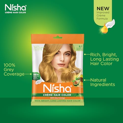 Image of Nisha Cream Permanent Hair Colour 100% Grey Coverage (50g) Golden Blonde (Pack of 4)