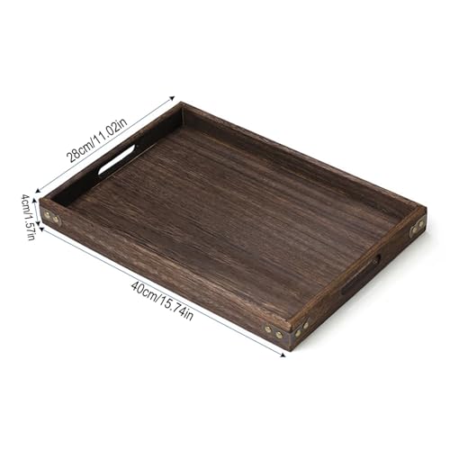 Bandeja rústica de madera marrón con asas para decoración y servir café 3