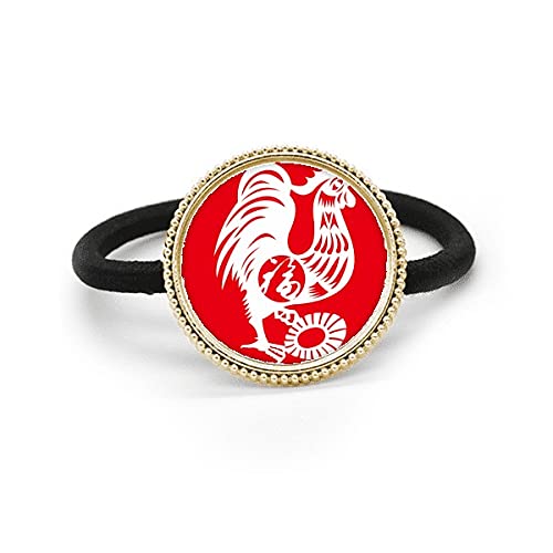 Gallo del zodiaco coletero de metal plateado anti tirones con goma elástica reforzada