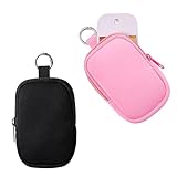 2Pcs Small Makeup Bag, Mini Portable Travel Cosmetic Bag, Soft Neoprene Makeup Pouch with Zipper, Fashion Accessory with Snap Hook, Cute Coin Purse Lipstick Cosmetic Travel Organizer(Black+ Pink)