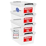 ATHLON TOOLS 4 boîtes de rangement de 5 l avec couvercle, de qualité alimentaire, clips de...