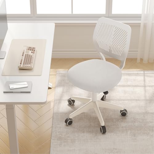 JPBSTO Armless Desk Chair, Height Adjustable Swivel Office Rolling Task Chairs with Soft Mesh Padded Cushion, Ergonomic Small Study Computer Chair for Girls Boys Teens (White, 1PC)