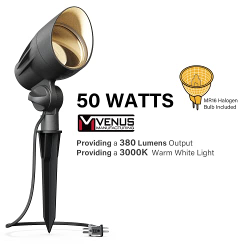 Venus Manufacturing 4 Pack Low Voltage Landscape Flood Light 50W Halogen Outdoor Landscape Lighting Kits 380 Lumen Black Waterproof Spotlights 12V 3000K Warm White Metal Tree Lights For Garden & Yard #TOP1