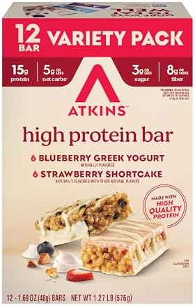 Atkins High Protein Bar Variety Pack, 12 Count
