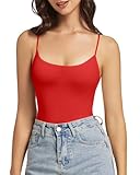 MISIFI Women's Square Neck Tank Top Spaghetti Strap Shirt Summer Going Out Basic Camisole Red