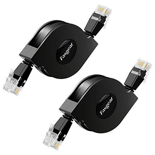 Kabel Ethernet Cat 6, 2-pakowy zwijany kabel sieciowy Fasgear Złącze 10 Gb/s 1 MHz-250 MHz RJ45 Działa z routerem z modemem, komputerem PC, laptopem, PS2 i innymi (Czarny)