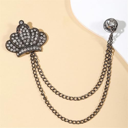 Image of coadipress Crown With Hanging Chain Brooch for Women Men Elegant Gentlemen Gold Silver Crystal Crown Lapel Pin Vintage Rhinestone Wedding Brooch Suit Shirt Pin Accessories