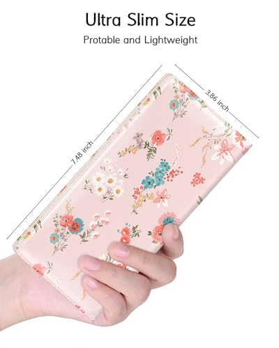 Image of Nipichsha Womens Wallet, RFID Slim Wallets for Women, Thin Ladies Credit Card Holder Purse, Cute Leather Bifold Clutch Billfold with 11 Card Slots & ID Window, Pink Flowers