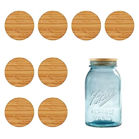 Wooden Mason Jar Lids, 8 Pcs Bamboo Wooden Storage Lids Regular Mouth, ECO Reusable Ball Wooden Lids For Mason Jars Cover