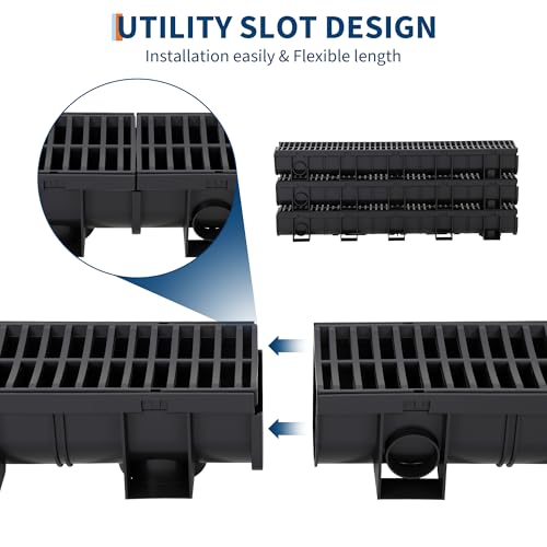 3 Pack Heavy Duty HDPE Trench Drain Channel System with Plastic Grate – 39.4" x 5.9" x 5.1" Driveway, Patio, Pool, Yard, Garage Floor Drainage by WildVenture - Used condition - Image 7