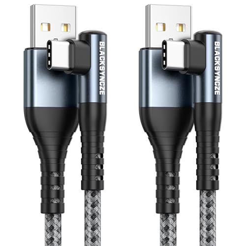 BLACKSYNCZE USB C Charger Cable [2-Pack 1M], 3.1A Type C Charger Cable Fast Charging Braided USB C Cable Right Angle for iPhone 15/15 Pro Max, Samsung Galaxy S23 S22 S21, Huawei, OnePlus, Xperia, LG