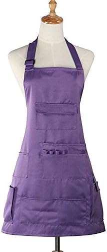 boshiho Adult Painting Aprons Barber Apron with Pockets for Women/Men/Unisex, Utility or Work Apron (Purple)