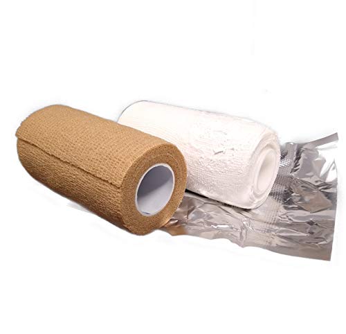 4" Unna Boot Bandage Gauze Dressing With Zinc Oxide [4” X 10 Yards] Provides Customized Compression + Self Adhesive Cover Wrap (3 Of Each) Individually Packaged + Vakly 1St Aid Kit Guide #TOP1