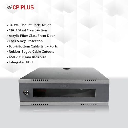 Image of CP Plus 3U CCTV /DVR /NVR Rack /Cabinet Box /Network Rack /Server Rack (450W x 350D mm) with Acrylic Door, Lock & Key, Fixed Tray & PDU-CRCA Steel Network Rack [CP-HA-RK4535VW-3U-TP]