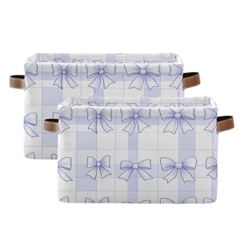 PaChyLuu Bows Storage Basket Bin Canvas Fabric Organizer Toys Basket with Handles for Home Office Nursery, Clothes, Gifts, 2 Pcs