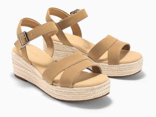 Image of Coutgo Womens Wedge Platform Sandals Espadrille Heels Open Toe Buckle Ankle Strap Summer Shoes