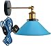 Produktbild LEDSone Moderne Vintage Retro Industrie Wandleuchte Stecker in Wandleuchte mit gelbem Messingarm, Dimmschalter und Lampenschirm (blau)