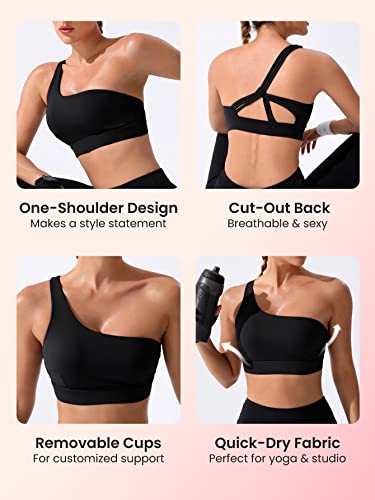Verdusa Women's One Shoulder Cut Out Back Workout Sports Bra Athletic Yoga Bra Black S #TOP4