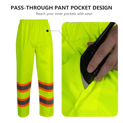 Class 3 Safety Rain Suit Waterproof Work Jacket & Pants with Collapsible Hood, Hi Vis Rain Suits for Men4