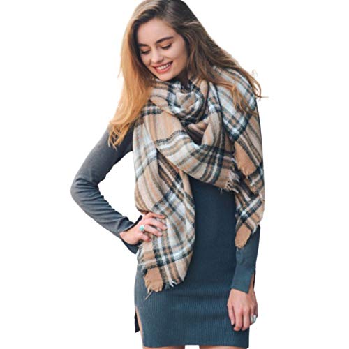 Flannel Blanket Scarf for Women - Winter Fall Plaid Frayed Scarf