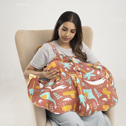 Image of Wakefit Nursing Pillow with Cape for Breastfeeding & Baby Care | 5 in 1 Feeding Pillow with 100% Cotton Removable Cover | Super Soft & Machine Washable | Jungle Zoo