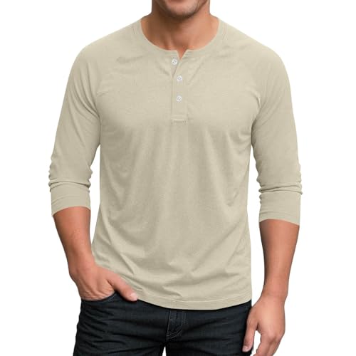 Camisa Henley para Hombre de Color Sólido con Mangas Largas y Botones, Tipo Jersey Deportivo de Béisbol para Otoño