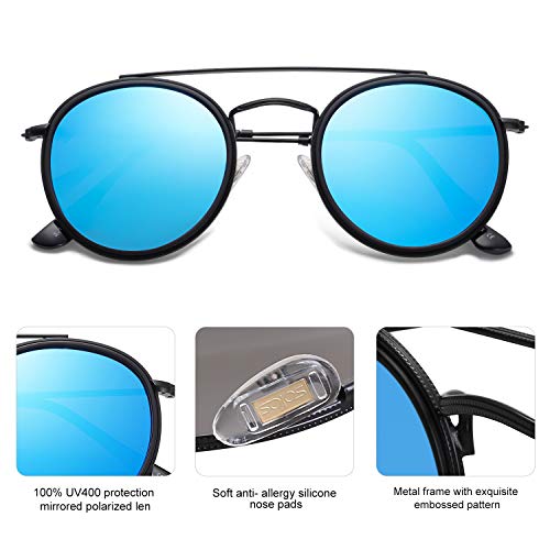 Image of SOJOS Retro Vintage Round Polarized Sunglasses for Women Men Double Bridge Circle Sunnies SJ1104