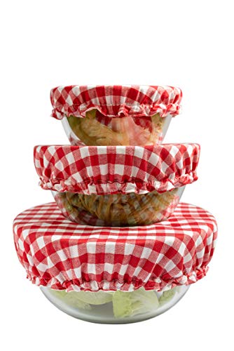 Handmade Reusable Cotton Fabric Bowl Covers - Set of 3 (Red cell-2)