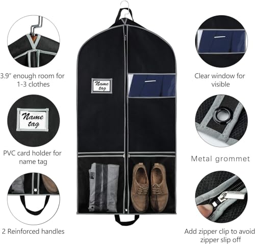 IRYZE Garment Bag for Travel, 2pcs Garment Bags Travel 4'' Gusseted Suit Bags For Closet Storage With Handles Suit Luggage Bag, 60*10*108cm, Black3