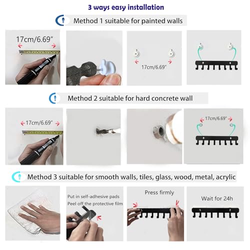Echehi 2pcs Key Hooks Self Adhesive, Key Holder for Wall with 8 Hooks to Hang Keyrings, Coat, Umbrella, Sunglasses, Jewelry Necklaces - Cosy Home Interiors Echehi 2pcs Key Hooks Self Adhesive, Key Holder for Wall with 8 Hooks to Hang Keyrings, Coat, Umbrella, Sunglasses, Jewelry Necklaces - Image 5
