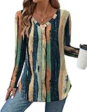 Zeagoo Long Sleeve Womens Tops V Neck Stripes Shirt Work Blouse 2026 Fashion Casual Tunic Shirt L