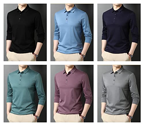 Men 100% Mercerized Cotton Long Sleeve Polo Shirt Spring Autumn Solid Classic Casual Tops2