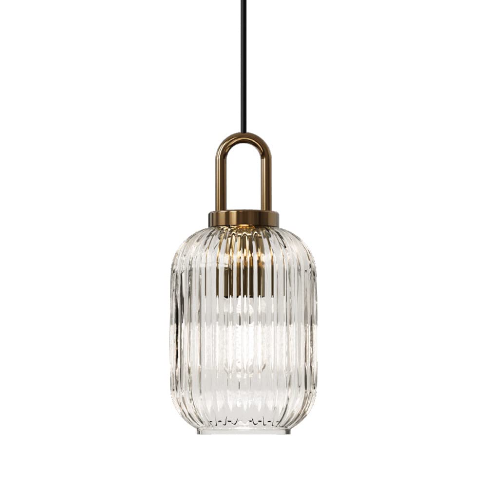 Lampe suspendue E27 en verre avec cage géométrique dorée pour éclairage de cuisine - 4
