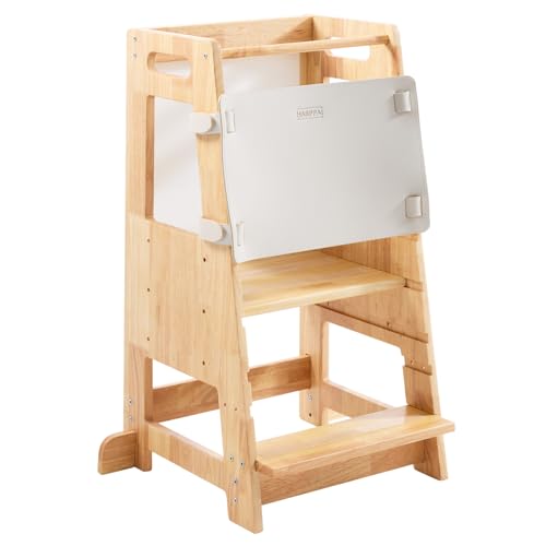 HARPPA Nordo Toddler Kitchen Learning Helper with Adjustable Height and Anti-Slip Protection, Kids Standing Tower with Safety Rail, Wooden Kids Tower with Learning Chalkboard, Natural
