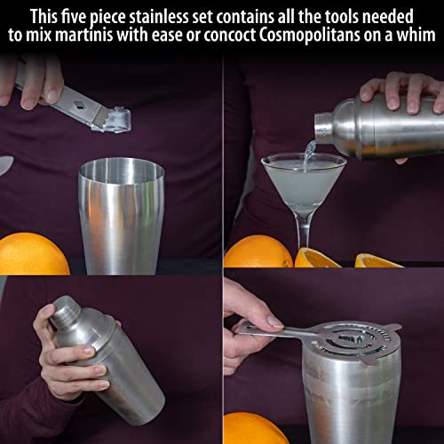 Wyndham House Cocktail Shaker Set For The Home Bar, Great For Martinis, Stainless Steel, 5-Piece #TOP2