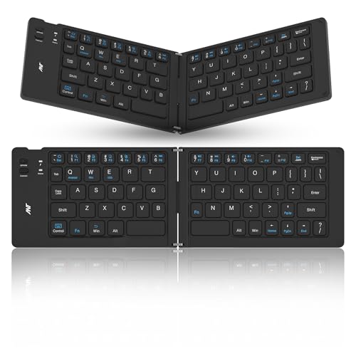 ANT WK150 Ergonomic Foldable Wireless Bluetooth Keyboard Split Travel Keyboard Wireless Rechargeable Portable Wireless Keyboard Compatible with iOS Android Windows Smartphone Tablet or Laptop-Black